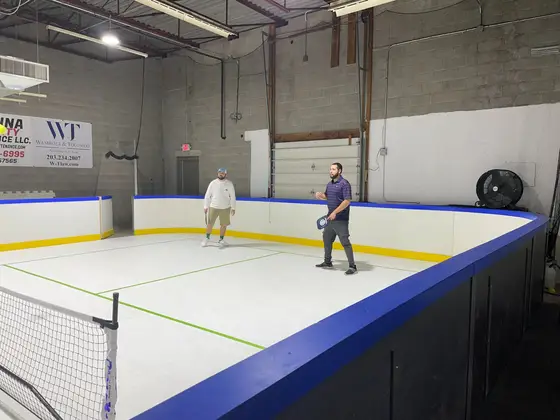 Two players on the pickleball court